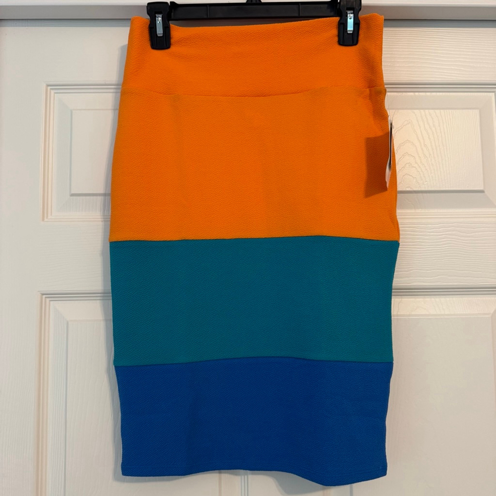 LuLaRoe Orange, Teal, and Blue Pencil Skirt